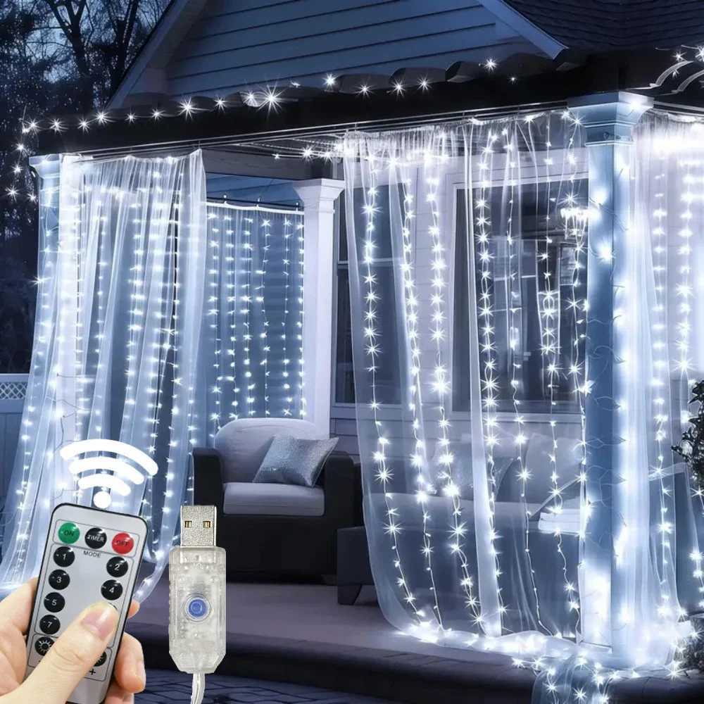 3/4/6M LED Curtain String Lights USB 8Modes with Remote Control Wedding Fairy Garland Lights for Bedroom Christmas Home Decor W251112