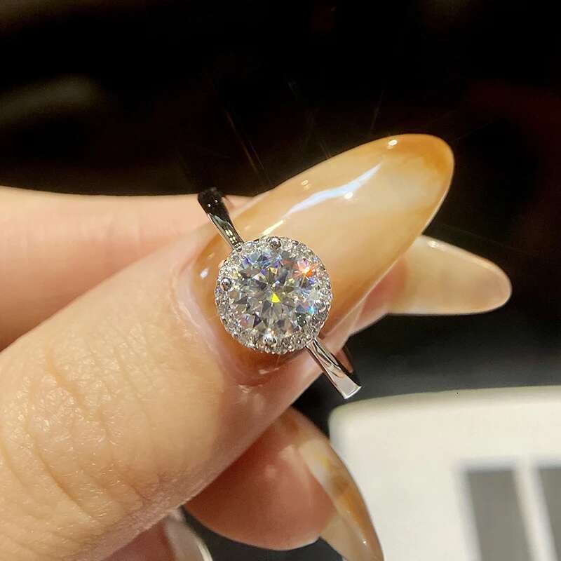 GRA Real 1CT Luxury Moissanite Halo Rings for Women Original 925 Sterling Silver Wedding Flower Diamonds Engagement Fine Jewelry