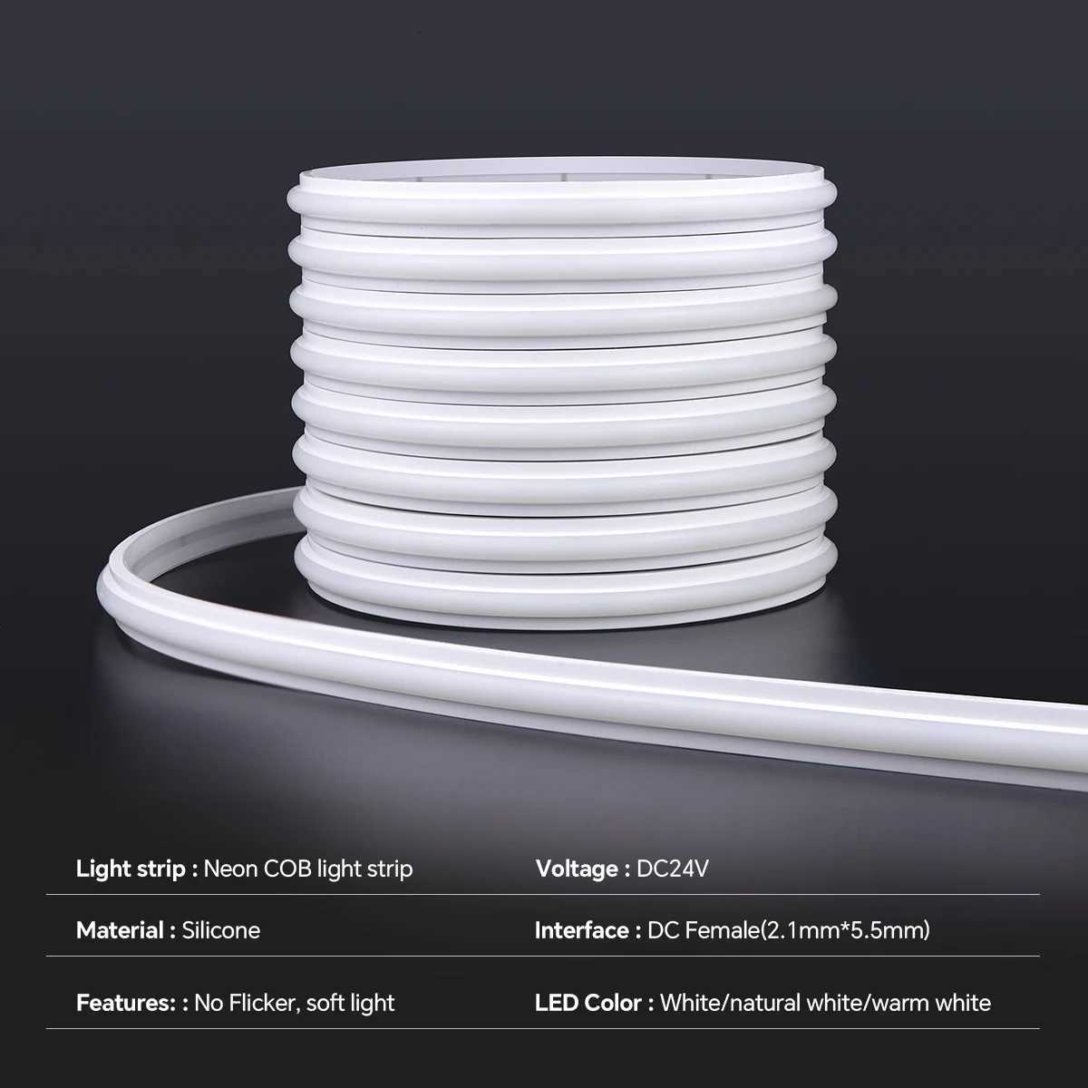 Super Bright 110V 220V To DC 24V COB LED Strip Neon Lights FOB Flexible Tape Waterproof 2M 3M 5M 10M Night Lamp For Garden Decor W251112