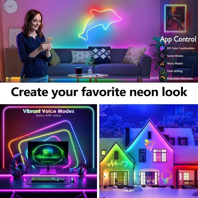 24V RGB 5m 10m 20m 30m LED Neon Strip Light Bluetooth APP 24key 44key Remote Control Music Sync Power Kit 60LED Waterproof Decor W251112