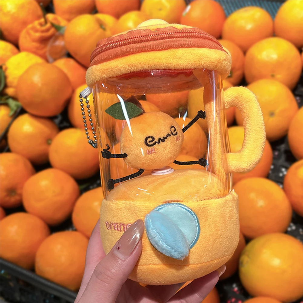 Cartoon Fruit Juicer Plush Toy Watermelon/Orange/Banana Bag Pendants Blender Toy Drawstring Rotating Plush Keychains 251111