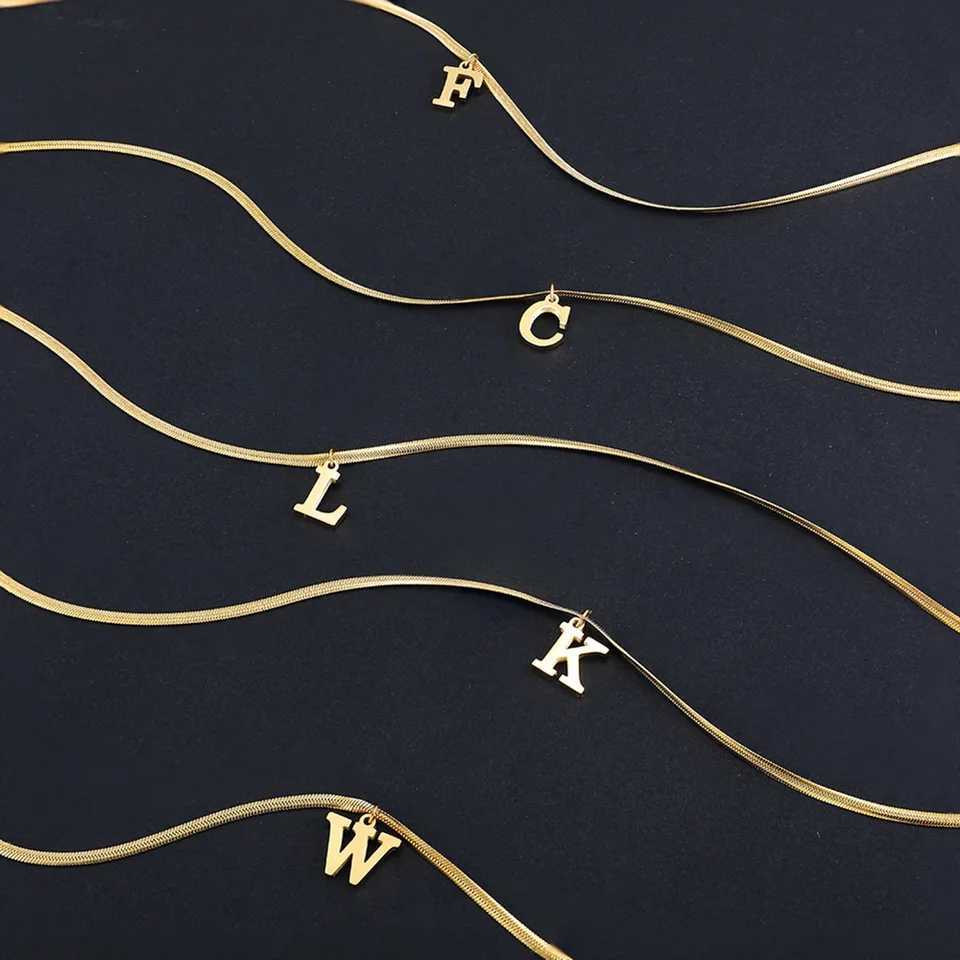 A-Z Alphabet Gold Plated Stainless Steel Pendant Necklace for Women Snake Chain Initial Letter Clavicle Necklaces Collar Jewelry Z250412