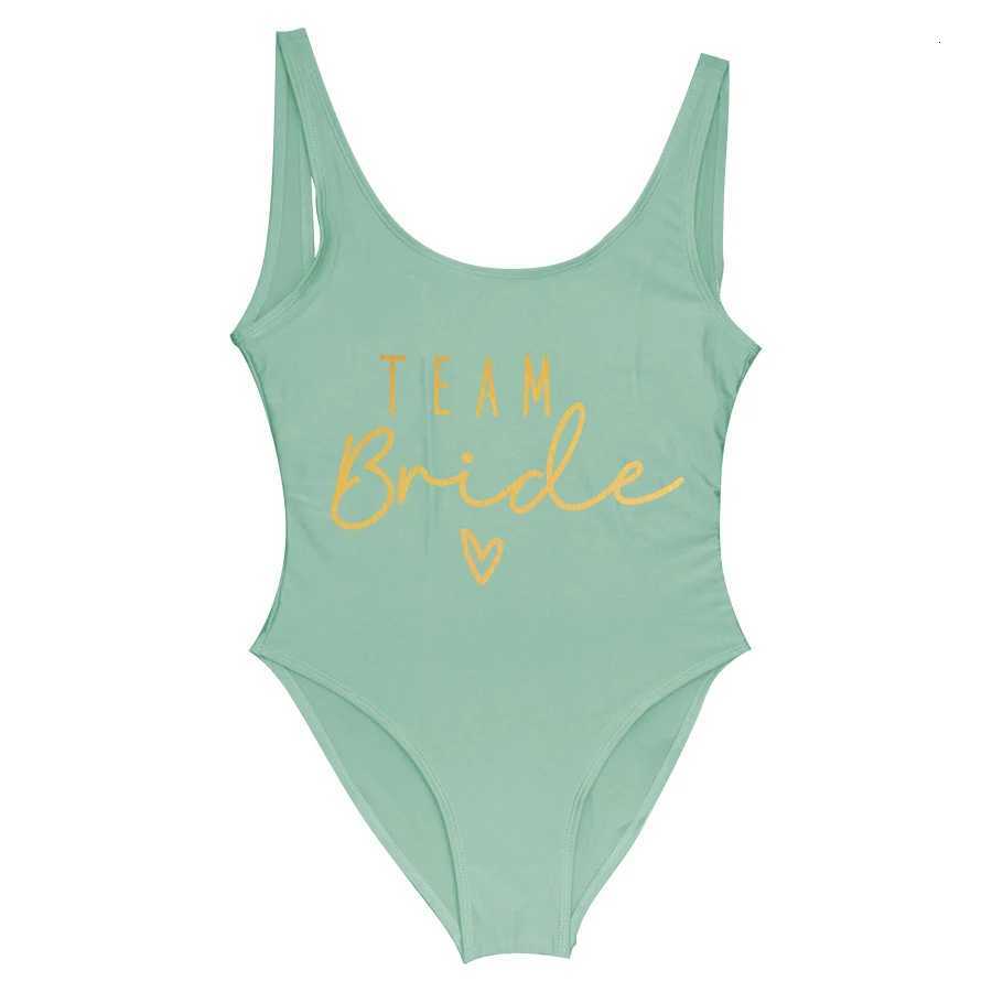 S-3XL Green Print Team Bride One-Piece Swimsuit Squad Women Swimwear Bachelorette Party Swimsuit Summer Beatchwear Bathing SuitW251113