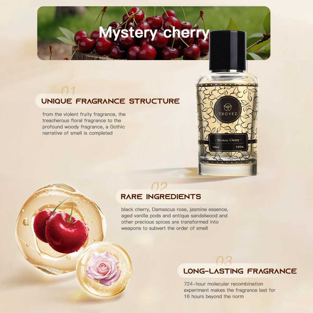 TROVEZ Mystery Cherry 100ml Perfume Long-lasting Fragrance Floral Oriental Tone Unisex Perfume Scent Gifts Body Spray PerfumesT251113
