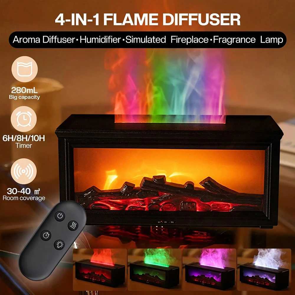 Essential Oil DiffuserFireplace Colorful Flame Diffuser280ml Ultrasonic Cool Mist HumidifierAromatherapy Diffuser for Home Y251113