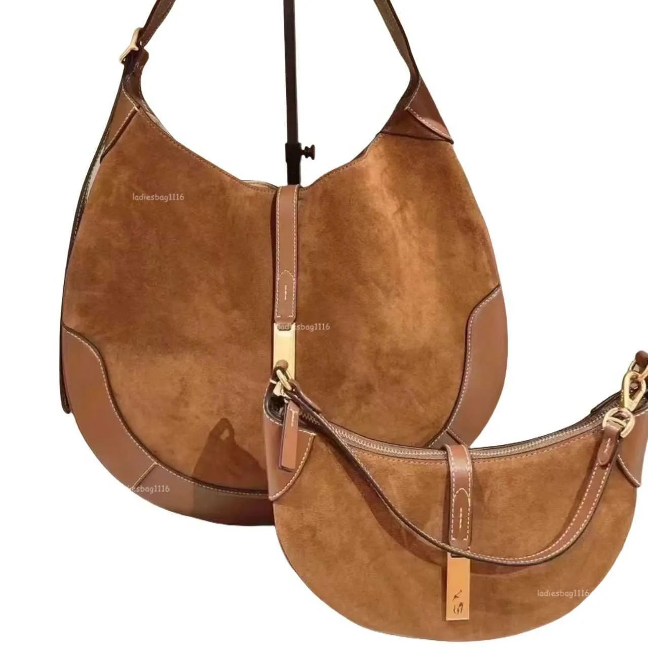 Retro Cowhide Suede Polo id sac Womens Designer Shoulder Bags Luxury Handbag Tote Leather Hobo Weekend Moon Bucket Clucth Crossbody Travel Shopping Bag
