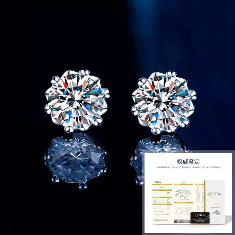 5mm/6.5mm/8mm Classic Diamond Earring Stud Excellent 925 Sterling Silver VVS GRA Moissanite Earring for Women Men