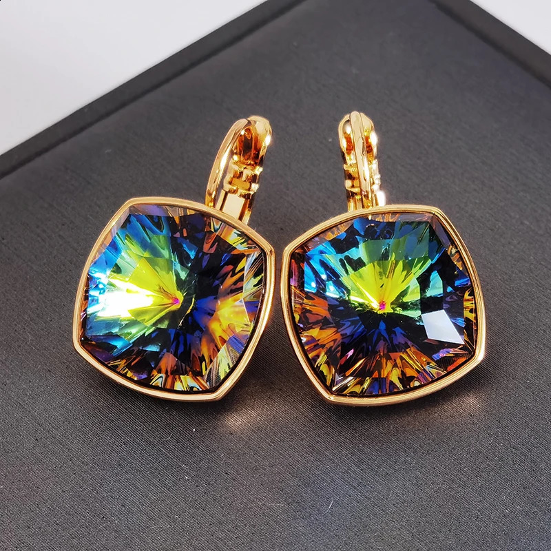 Crystals from Austria Elegant Woman Dangle Earrings for Ladies Party Trending Bijoux Square Hanging Earings Jewelry 250411
