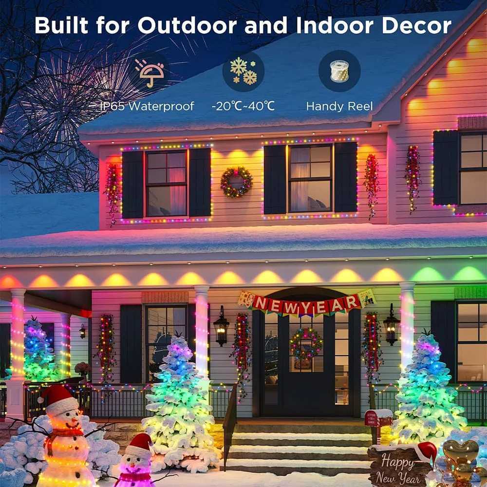 New Black RGB Eaves LED Lights Permanent Outdoor Lights String APP Bluetooth Light Strip Scene Modes House Party Wedding Light W251112