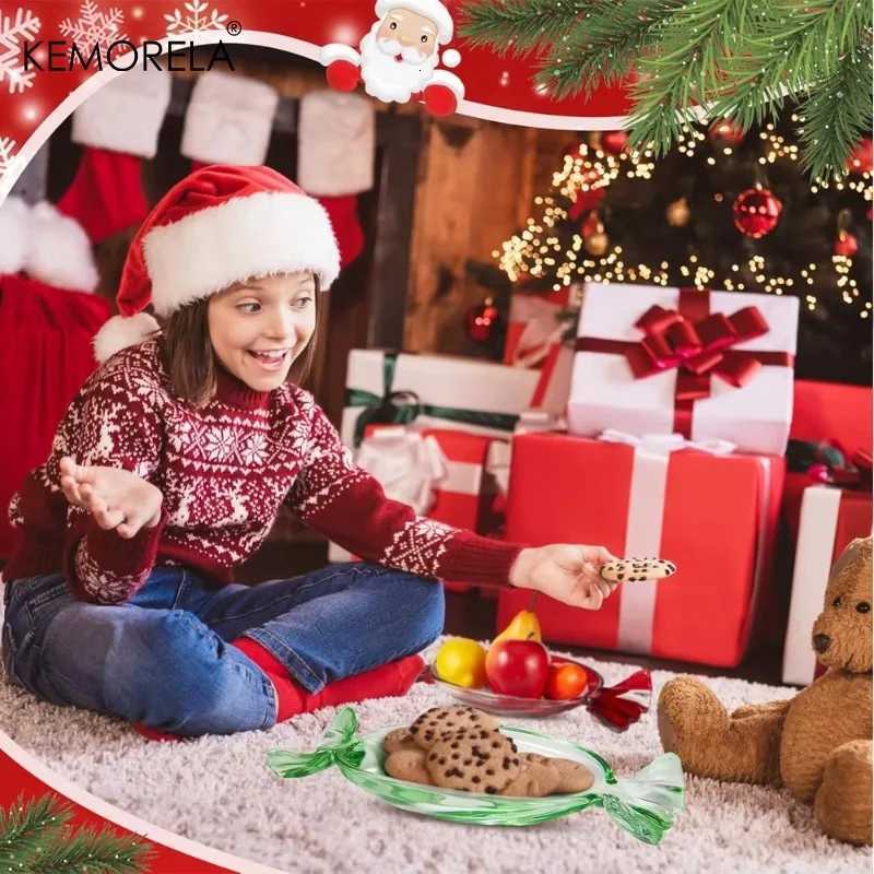 Christmas 1PCS Christmas Candy Plate Peppermint Candy Tray Glass Platter Candy Bowls Crystal Glass Fruit Plates for Serving Cake Cookie Y251113