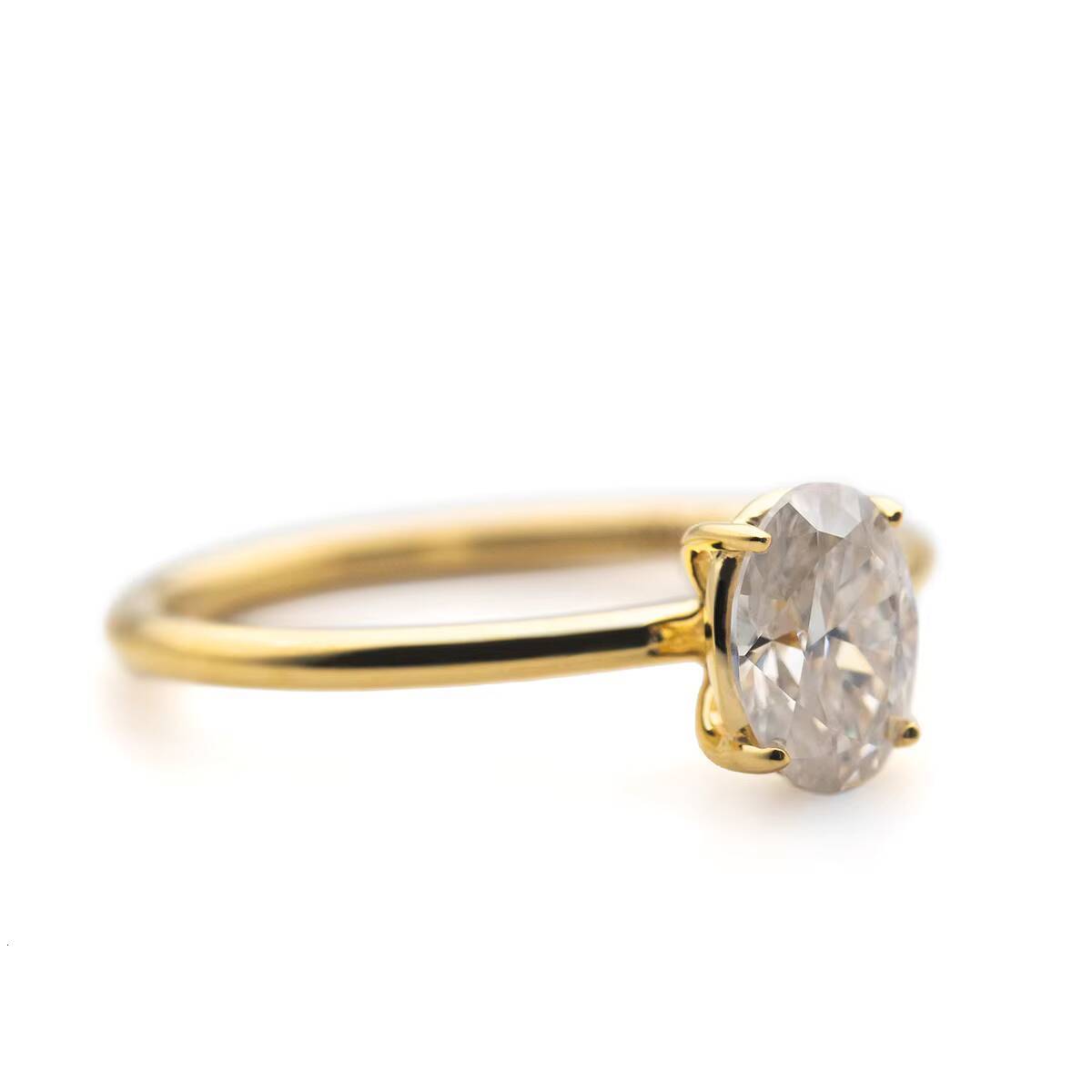 10K Yellow Gold Prong Setting 1ct Oval Cut Womens Moissanite Engagement Rings