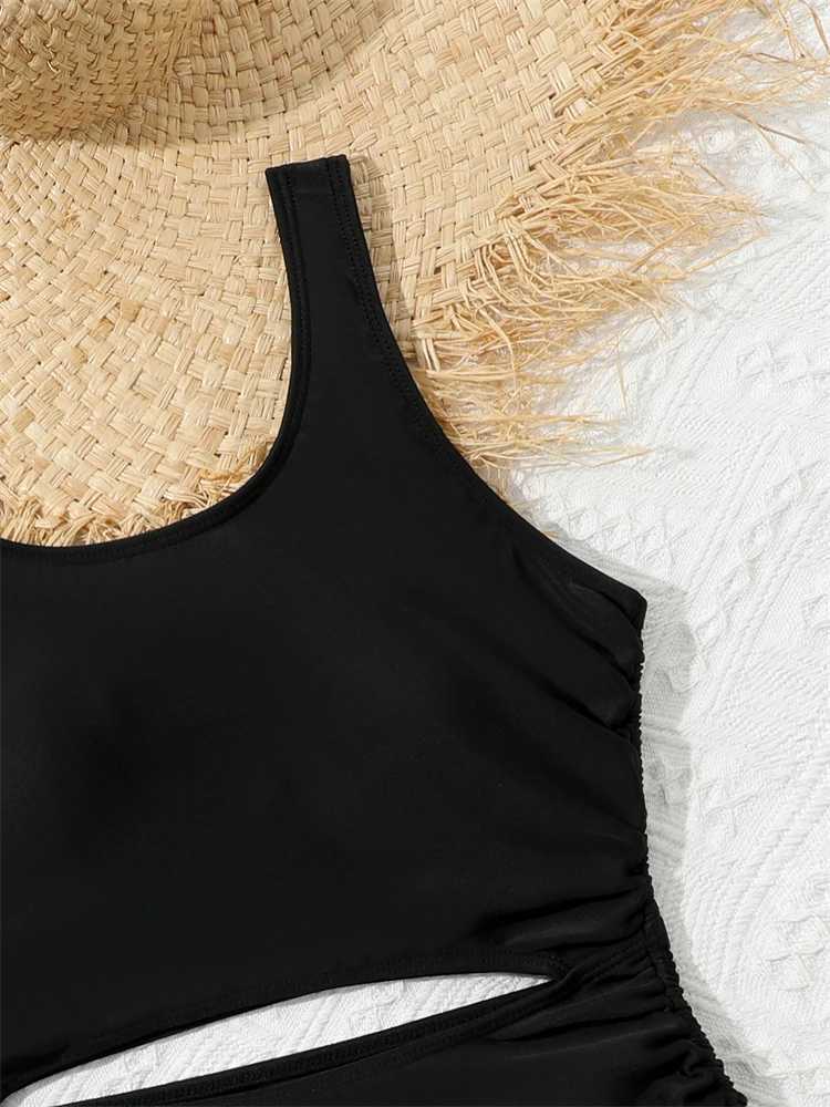 One Piece Girls Kids Swimsuit 2026 New Black Sling Hollow Out Children Swimwear Summer Bodysuit Beachwear Bathing Suit SwimmingW251113
