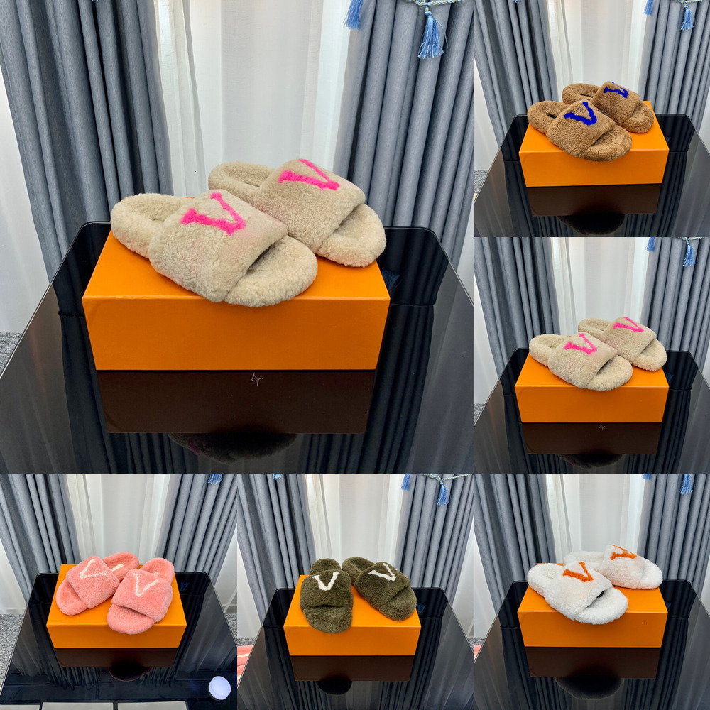 Designer sandal Women shoe Wool Slippers Flat Slides Warm Fluffy Furry Sandal fur slide Comfortable Winter Fur Slipper deluxe brand shoes Slipper furry slide