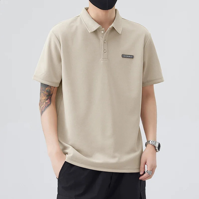 Brown 2025 Summer Casual Mens Tshirt Solid color Short sleeved Collar Business Plus Size Top 250408