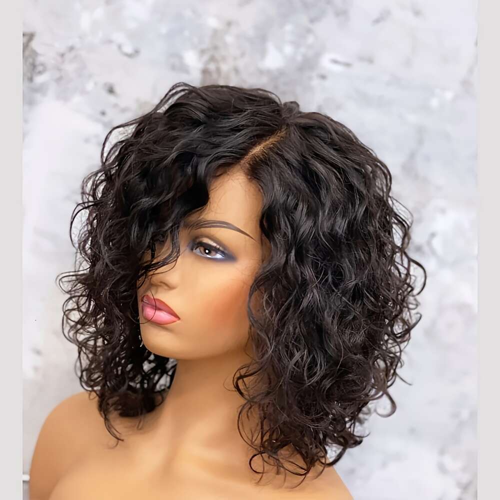 Women's Curly Water Wave Human Hair Wig With Closure - 200% Density Natural Texture, 4X4 Lace Front, Easy-To-Style Short Hairpiece For All Light 