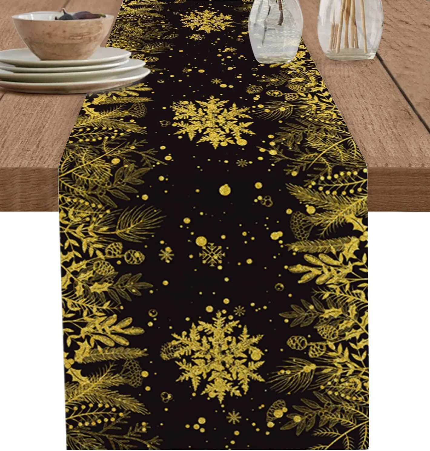 Christmas Bohemian Blue Christmas Holiday Snowflake Leaf Pine Cone Table Flag Christmas Decoration Table Flag Home Decor Farmhouse Y251113