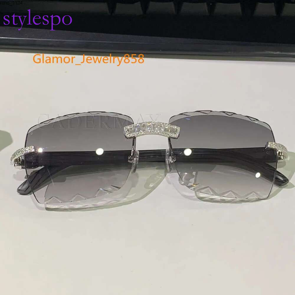 Hot Selg sier Baguette Moissanite Sun Glasses Dia Men Rimless Metal Purple Lens Sunglasses