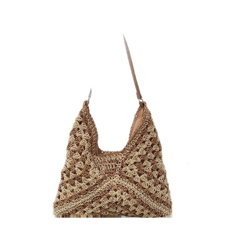 2025S Designer Women S Bag Straw Large For Women New Fashionable Woven Single Shoulder Tote Bag Vacation Simple Beach Bag