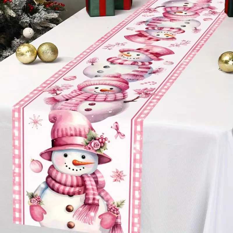 Christmas Christmas Blue Snowman Linen Table Runner Holiday Wedding Party Decor Xmas Snowflakes Plaid Table Runners Christmas Decorations Y251113