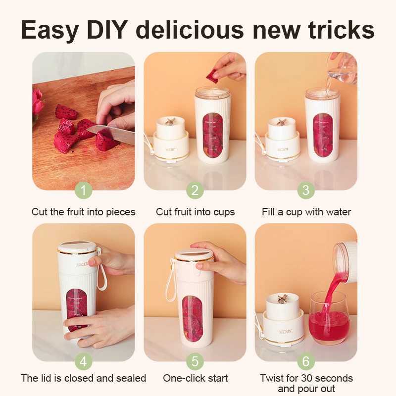 340ml Juicer Household Small Portable Fruit Juice Cup Rechargeable Lcd Display Electric Juicer 14 Blades Outdoor Travel C251113