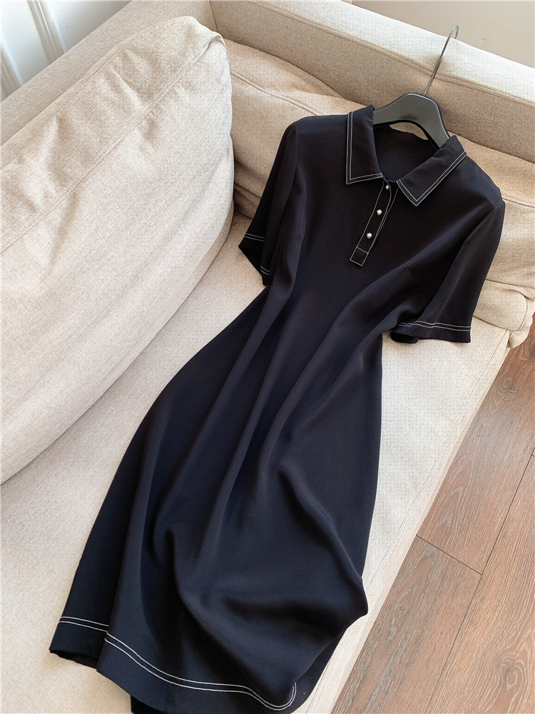 BV14 New Silk Double Jojoba Silk Stretch Satin Long Skirt Commuter Shirt Dress