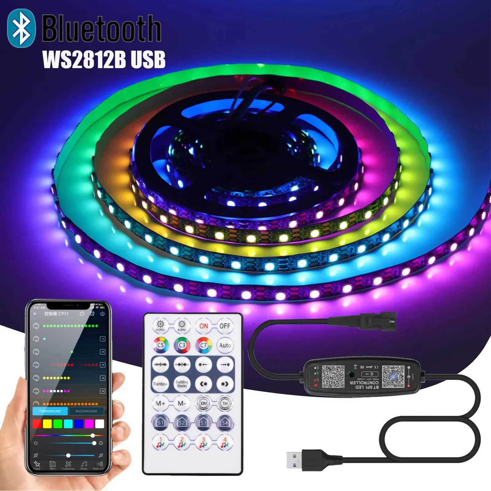 5V Ws2812B Rgbic Led Strip Lights Addressable Smart Rgb Light Led Tape With 28Key Bluetooth App Music Controller 1M 2M 3M 5M 10M W251112