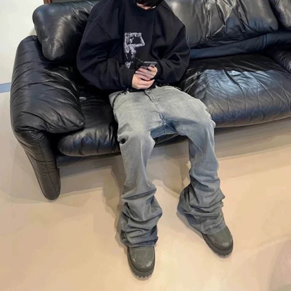 Streetwear Wrinkle Boot Cut for Men and Women Straight Harajuku Stretch Baggy Casual Flare Pants Oversized Loose Denim Trousers 251113