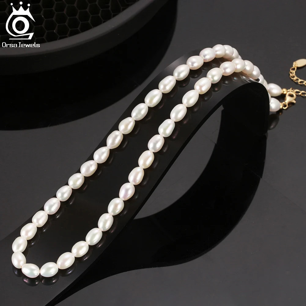ORSA JEWELS 925 Sterling Silver Pearl Choker Necklace Handmade 5-6mm Handpicked Freashwater Pearl Chain for Women Jewelry GPN26 250407