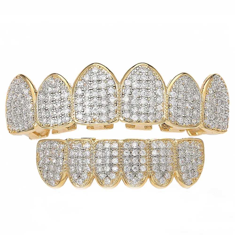 Stonefans Hip Hop CZ Studded Grillz Mens Teeth Ice Out Top and Bottom Punk Teeth Grill Teeth Hat Fashion JewelryXJ250412