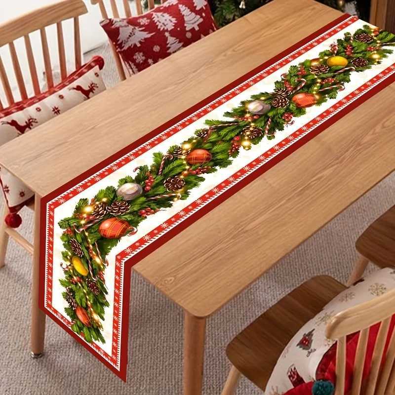 Christmas 1pc Classic Christmas Table Runner with Pine Needles and Ornaments Festive Holiday Dining Decor for Christmas Table Setting Y251113