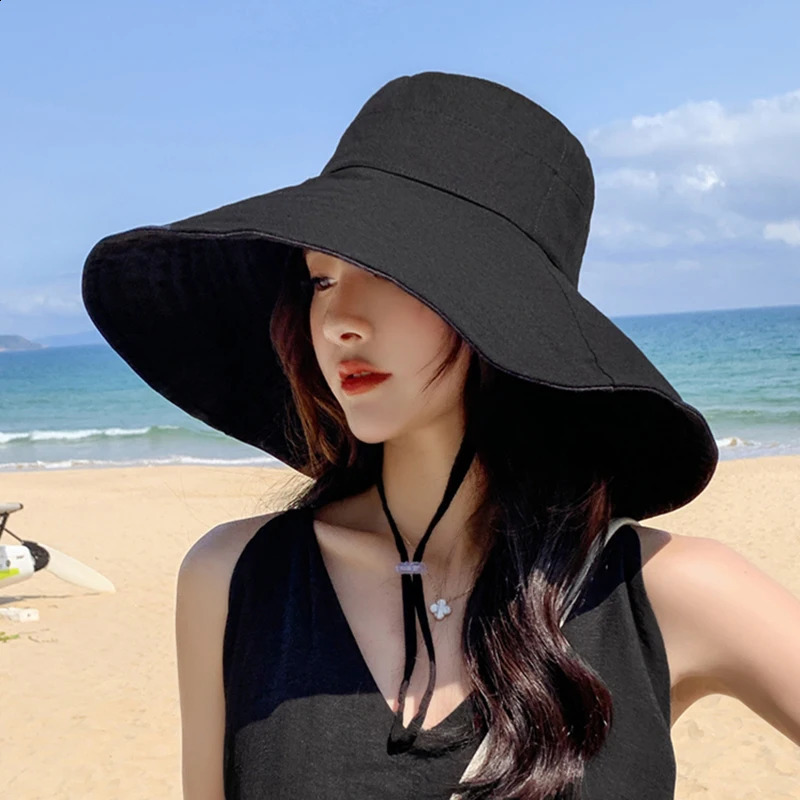 Japan and South Korea Big Brim Hat Womens Spring and Summer Foldable Travel Sun Hat Sun Hat Solid Color Casual Fisherman Hat 250408