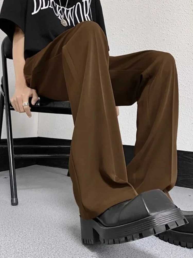 Flared Mens Summer Pants with Clock Mouth Bag for Mens Set Trouser Black Formal Relaxation Fashion Retro Anti Wrinkle Dress 2024XJ250412