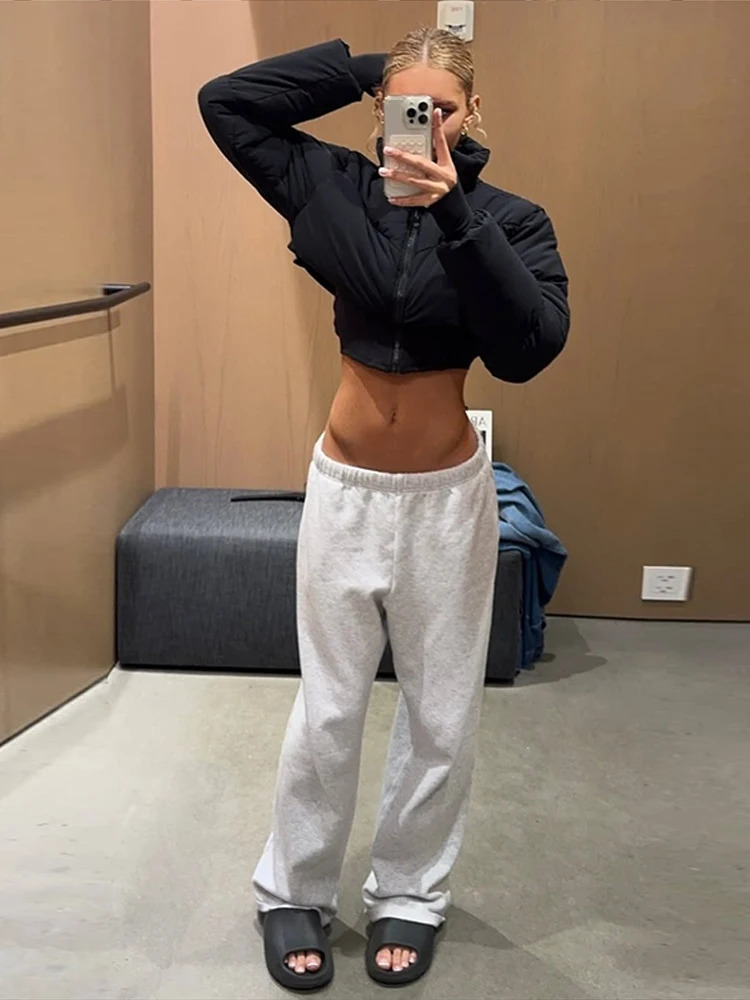 Womens Cotton Jacket Open Waisted Glove Cuffs Long Sleeve Zipper Stand Collar Short Coats Ladies Winter Fashion Female Jacket 251112