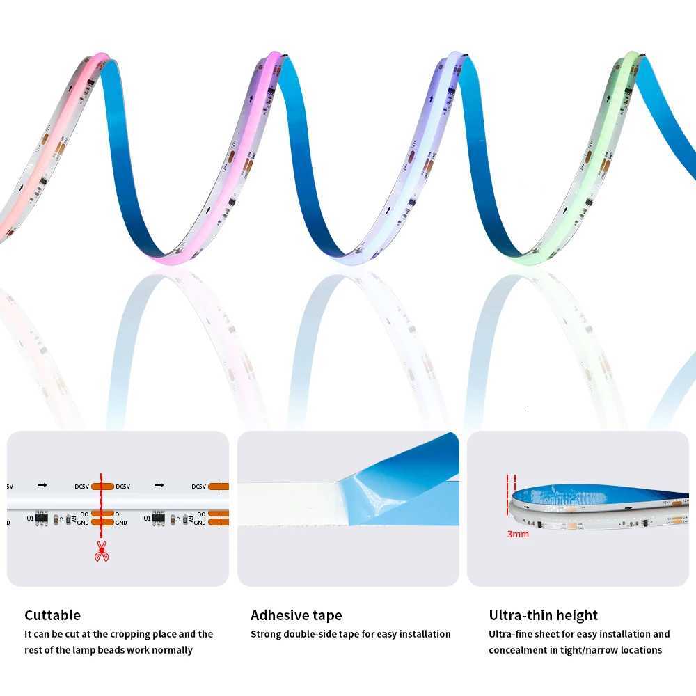 WS2811 COB LED Strip Pixel Addressable WS2812B 720 LEDs RGB Dream Color High Density Flexible COB Lights Black White DC12V 24V W251112