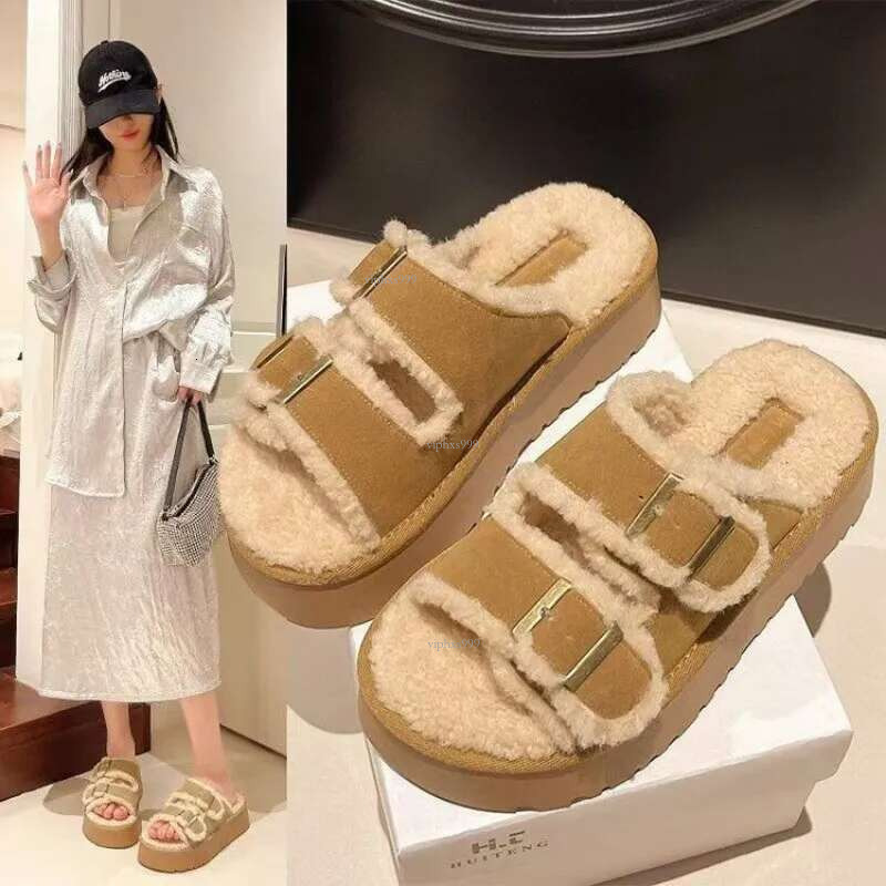 New Free Shipping Designer Shoes Boken And Slippers For Women 2025 Autumn/winter Outerwear Internet Red Thick Bottom Hairy Slippers Versatile Women 