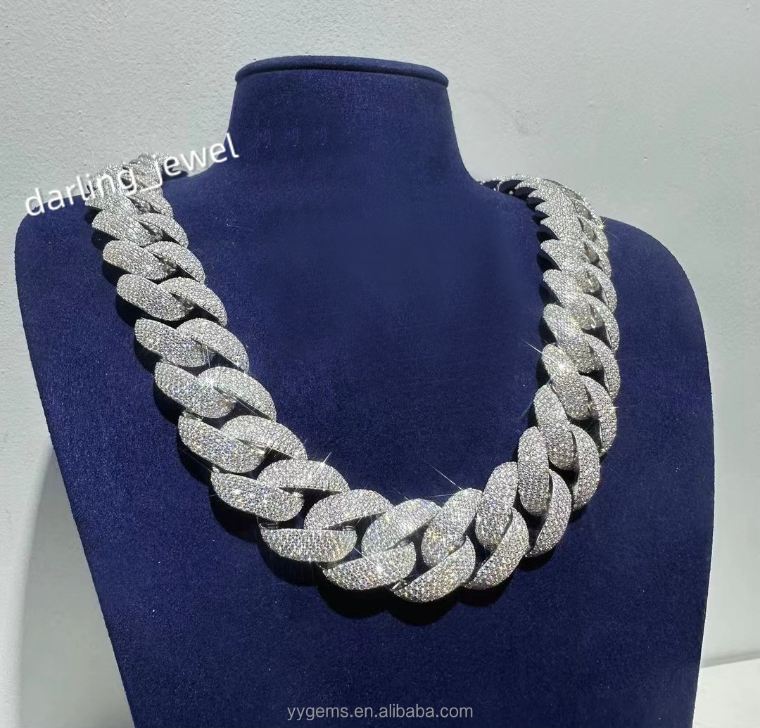 RTS Jewelry Heavy Silver 22mm Wide 18k Gold Plated Necklace VVS Moissanite Iced Out Diamond Cuban Link for Men