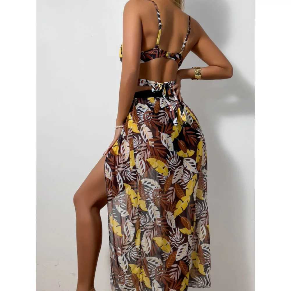 New Sexy Bikini Mesh Long Dress Three-piece Swimsuit WomenW251113