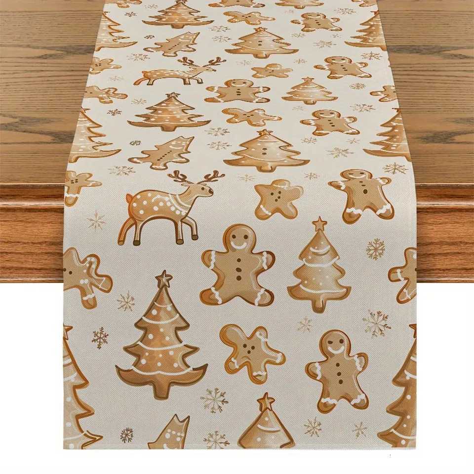 Christmas Christmas Tree Gingerbread Man and Elk Biscuits Table Decoration Table Banner Winter Christmas Holiday Kitchen Party Decoration Y251113