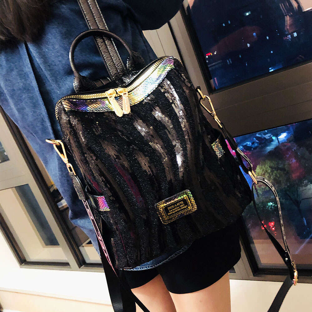 Backpack genuine leather new trend versatile with large capacity travel sequin backpack for women