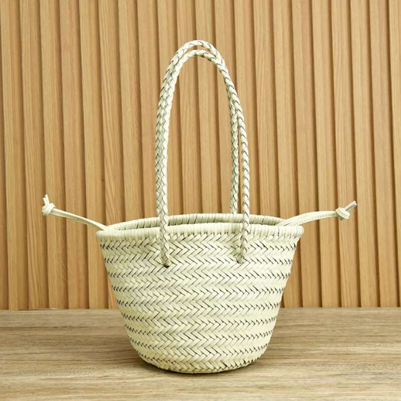 Genuine Leather Vintage Hand Tote Top Quality Women Weave Basket Shopping Bags Travelg Beach Hobos Handbag