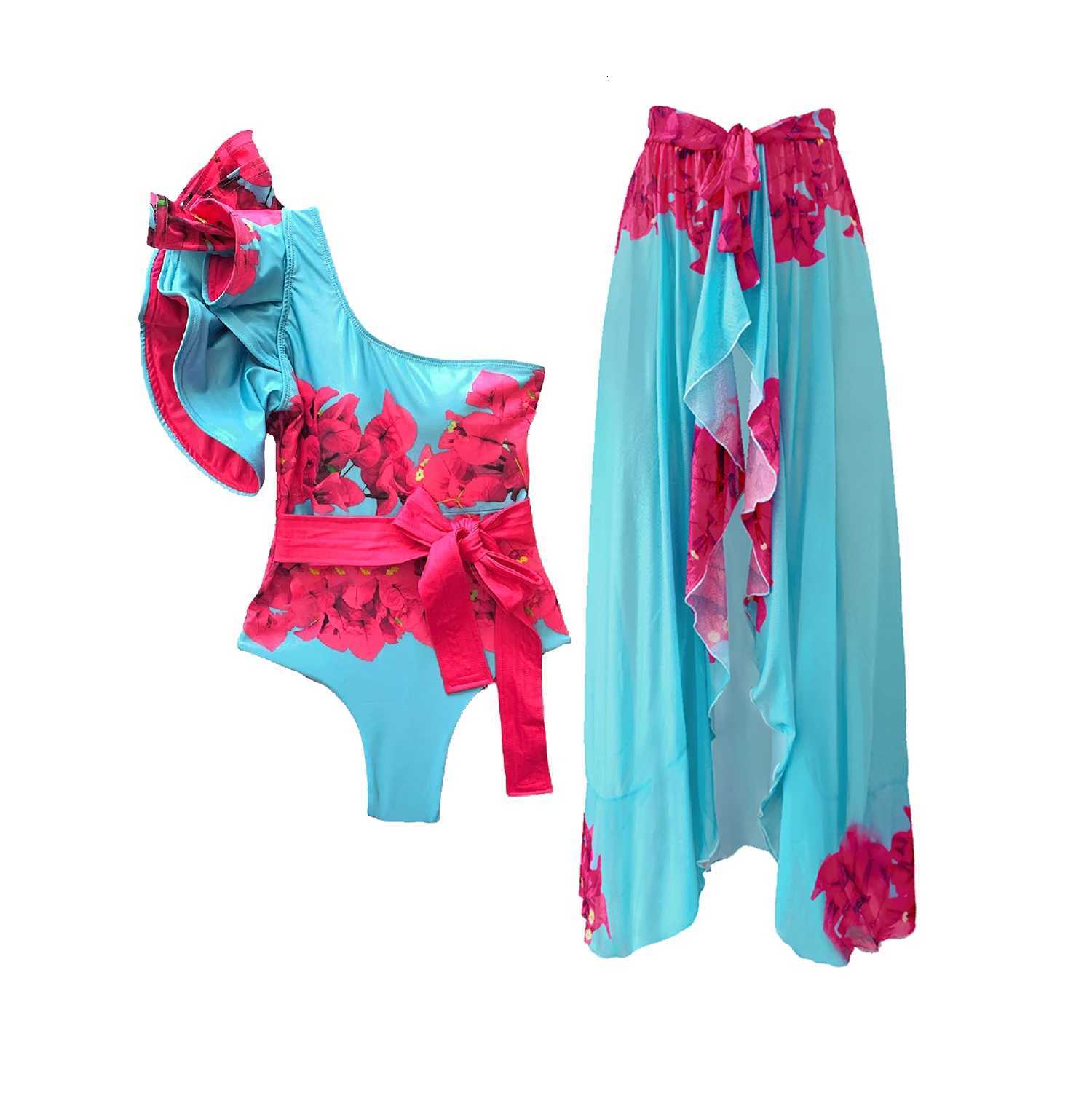 Sexy One Piece Swimsuit 2025 Sexy Ruffle Swimwear Women Swimsuit Floral Print Bathing Suit Beachwear V-Neck Monokini Swim SuitW251113