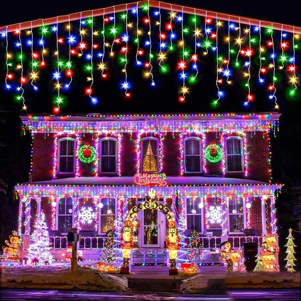 Outdoor Eaves Decoration 75M 160Leds Solar lcicle string Lights 8 Lighting Modes Christmas Halloween Party Holiday Lights M251113