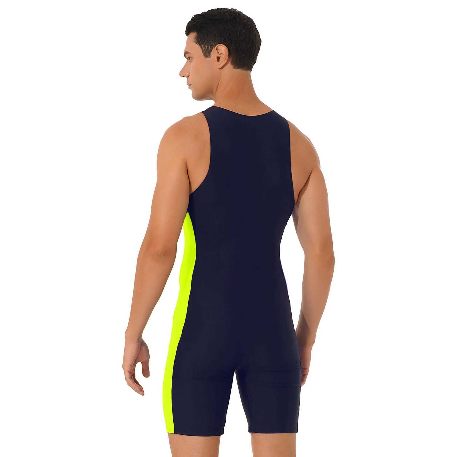 Men One-piece Swimwear Sleeveless Color Contrast Bodysuit Triathlon Wetsuit for Beach Pool Swimming Bathing Suits Male SwimsuitsW251113