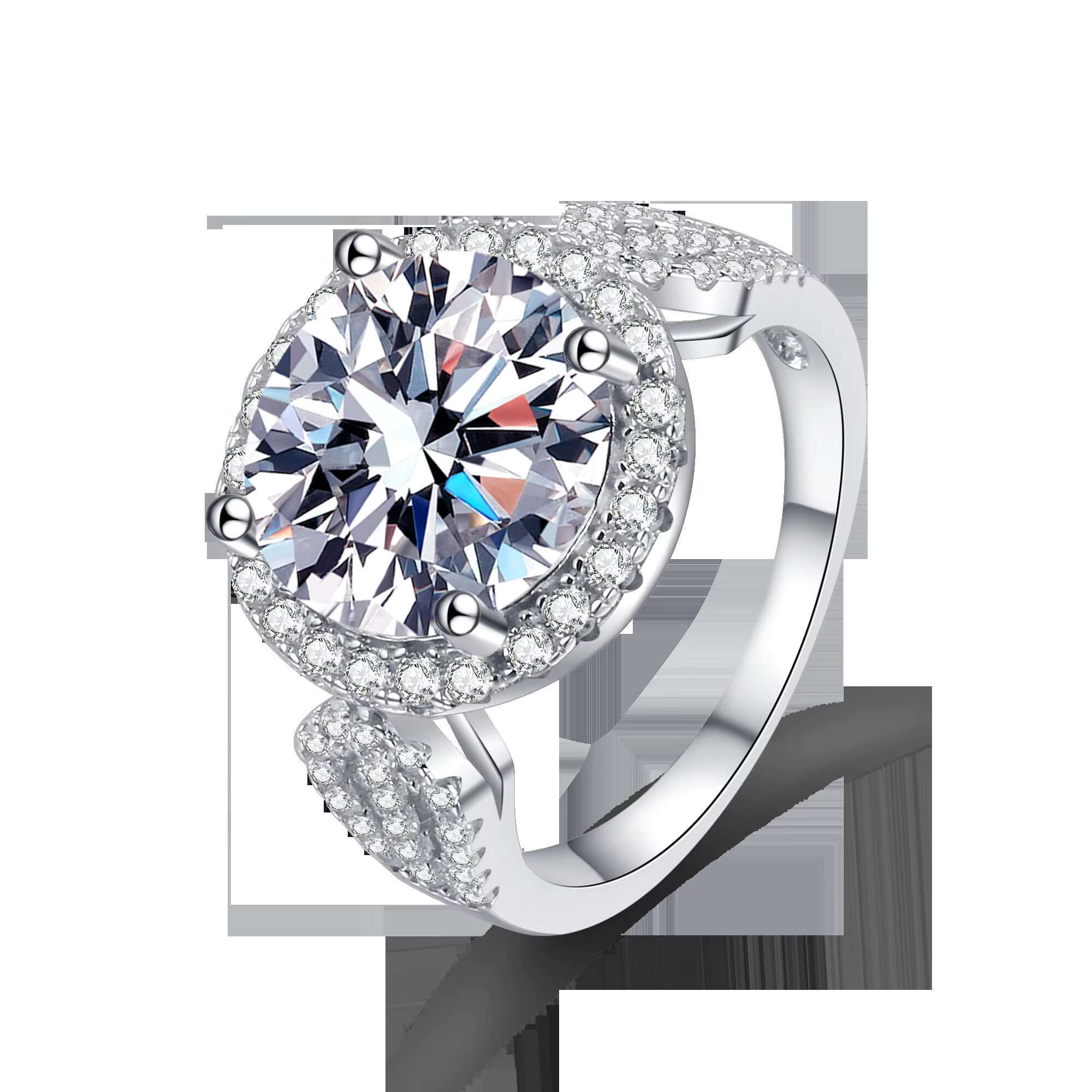 Wholesale 925 Sterling Silver VVS Round Brilliant Cut 5ct Moissanite Womens Engagement Wedding Ring High Quality