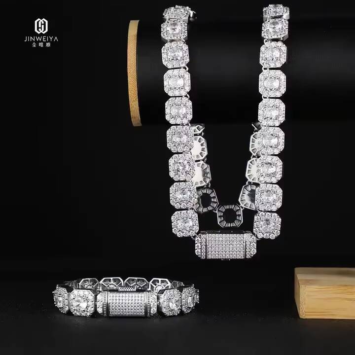 Factory Wholesale Fashion Design Zircon Stone Bracelets Hip Hop Iced Out Silver Brass Jewelry Link Chain Bracelet for Men