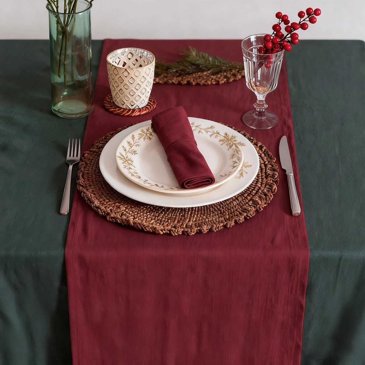 Christmas Christmas Solid Color Skin Friendly Absorbent Washable Table Flag for Holiday Party Restaurant Decoration Y251113