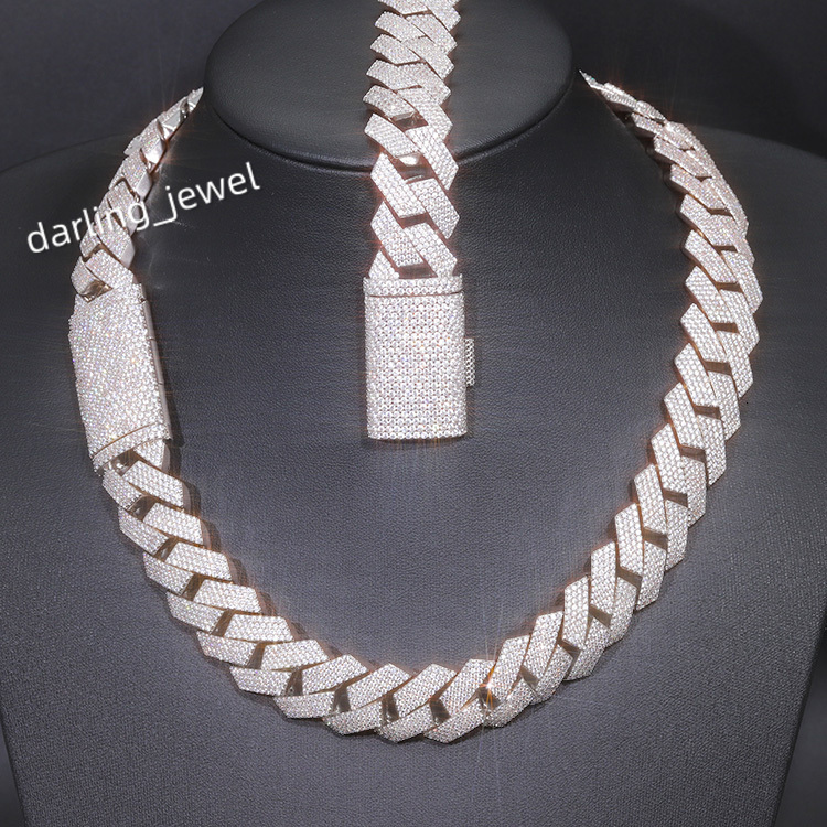 20mm Hip Hop Jewelry High Quality S925 Sterling Silver Bracelet Men VVS Moissanite Necklace Bracelet Iced Out Cuban Link Chain