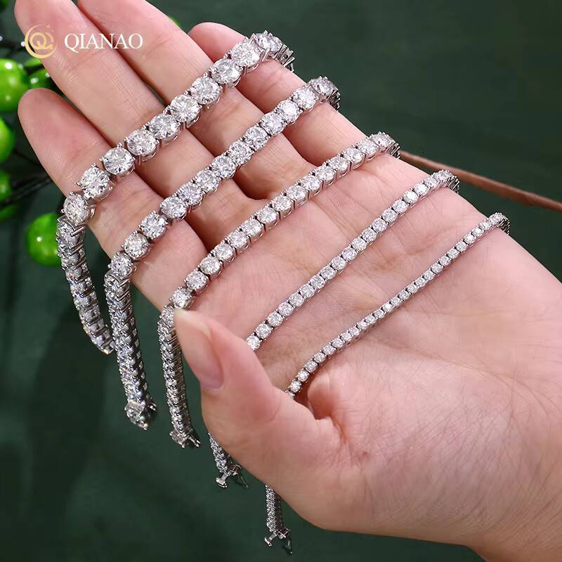 Wholesale Pass Diamond Tester Moissanite Bracelet 925 Silver 2MM D Color Diamond Hip Hop Chain Vvs Moissanite Tennis Chain