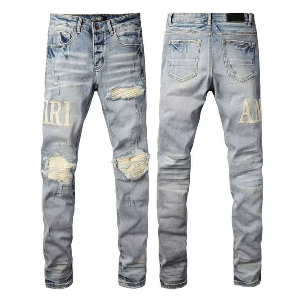 Amirijeand Y2k Streetwear Mens Skinny Washed Denim Trouser Vintage Distressed Style Ripped Jeans Designer Amira Pants Motorcycle Hip Hop AM Brands Jeans Ff2
