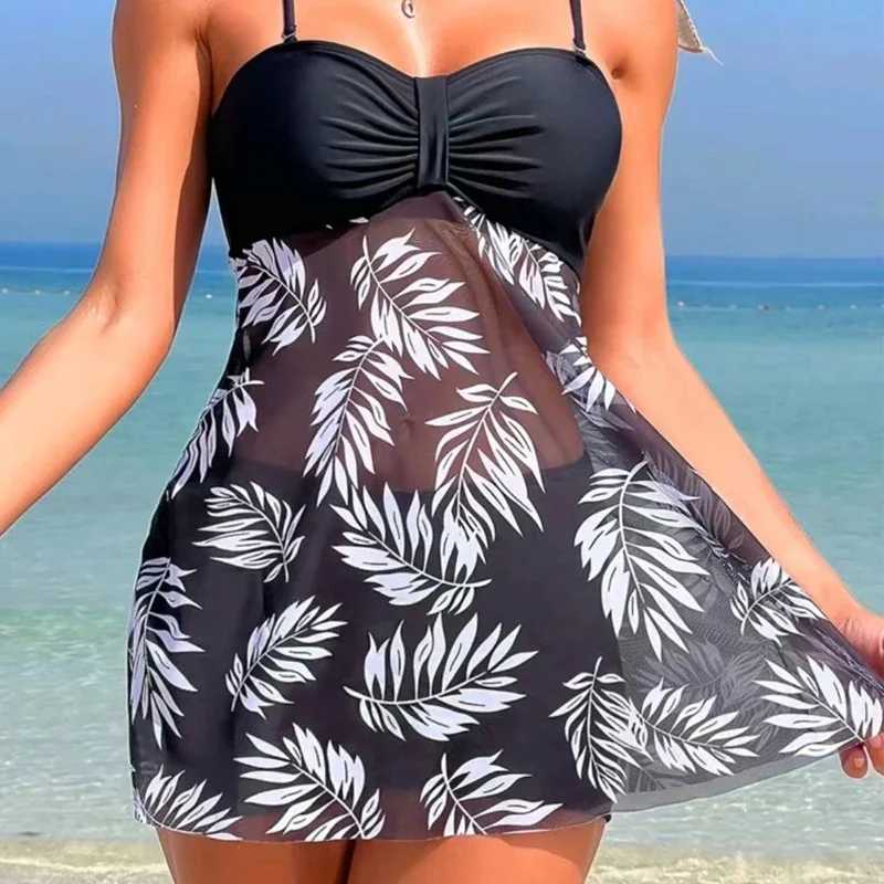 2024 Summer Short Dress Split Swimsuit Womens Sexy Fashion High Waist Swimsuit Thickened Mesh Print Swimming Beach WearW251113